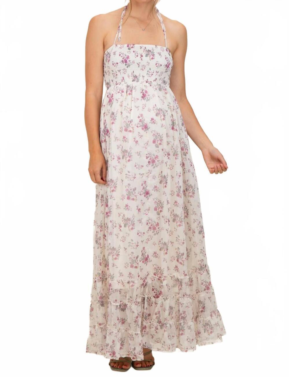 NEW HYFVE jones floral smocked maxi dress in cream